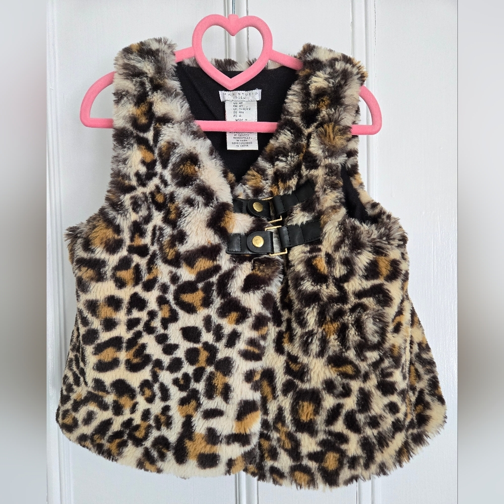 Leopard Print Faux Fur Vest with Buckle Detail